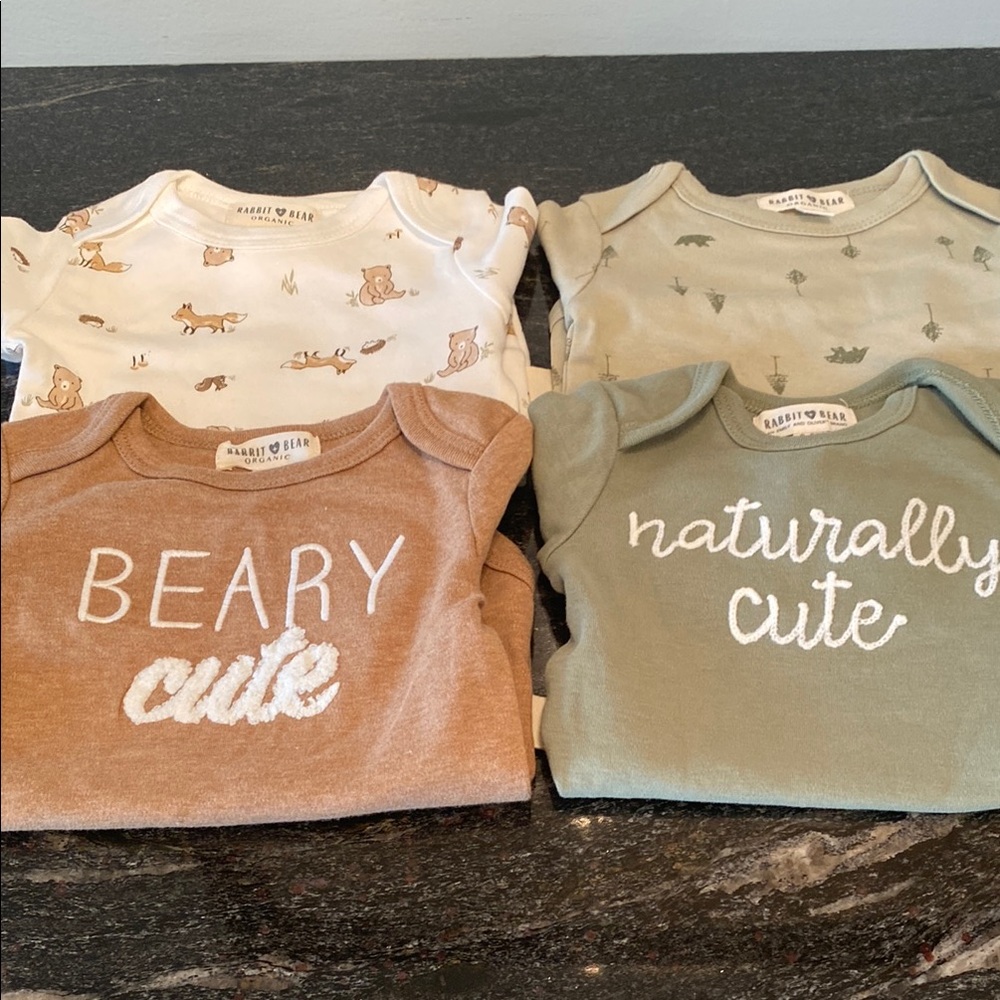 NWOT Rabbit & Bear Baby Onesies Set